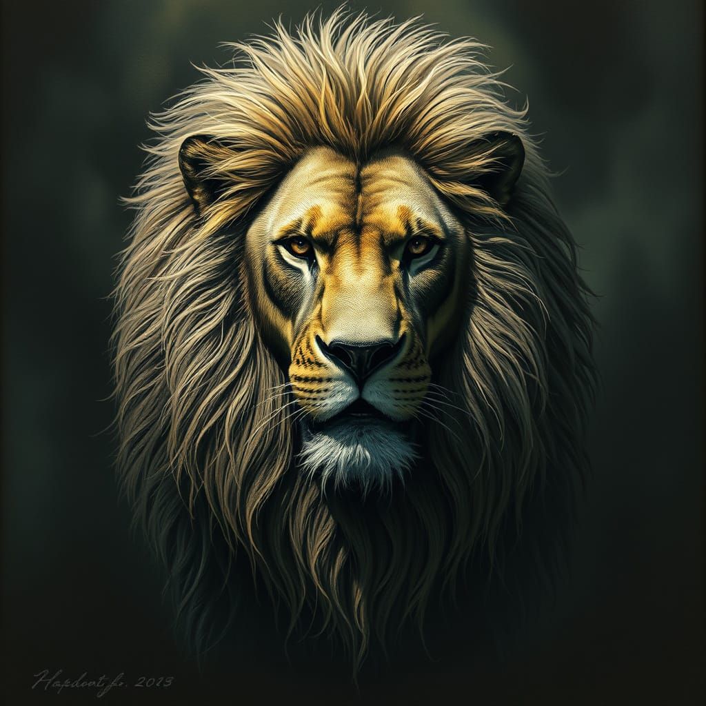 Majestic Lion in Gothic Etching Style