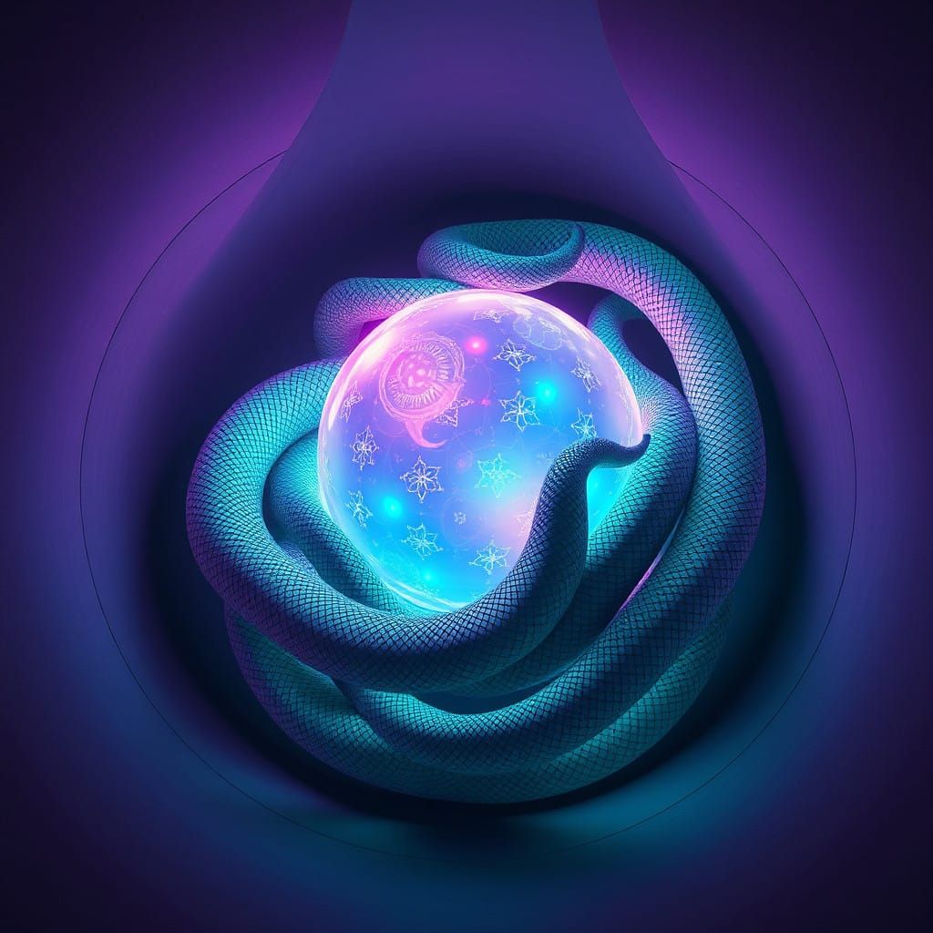 Serpentine Bodies Wrap Around Iridescent Globe in Hypnotic D...