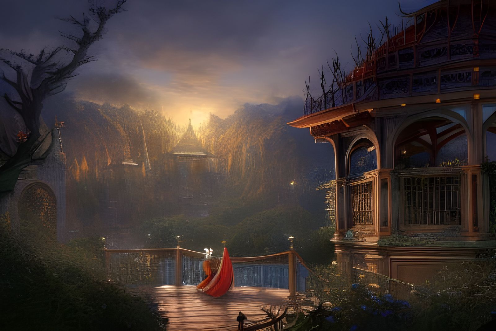 Romantic Gazebo Night: Hyperdetailed Fantasy Illustration