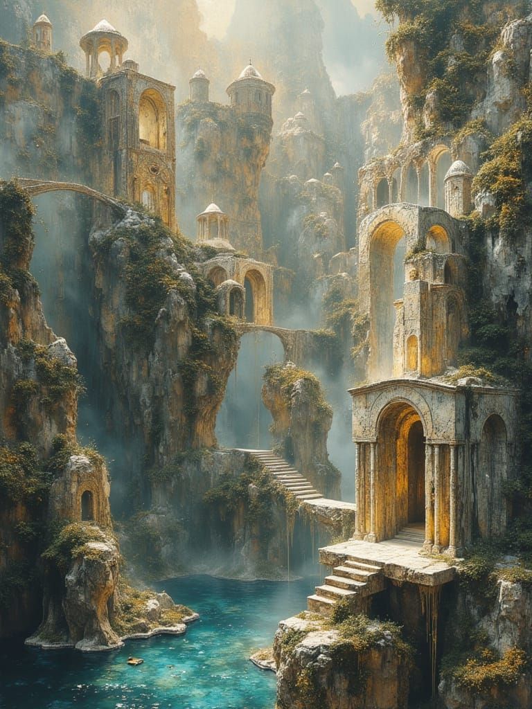 Ivory and Gold Temple City on Mountain