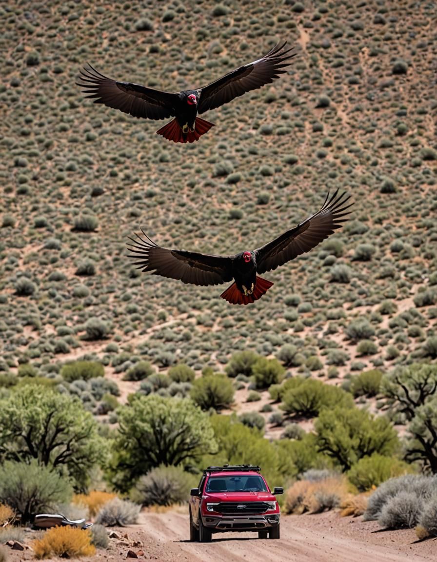 Turkey Vulture on Red Electric Vehicle, Professional Photogr...