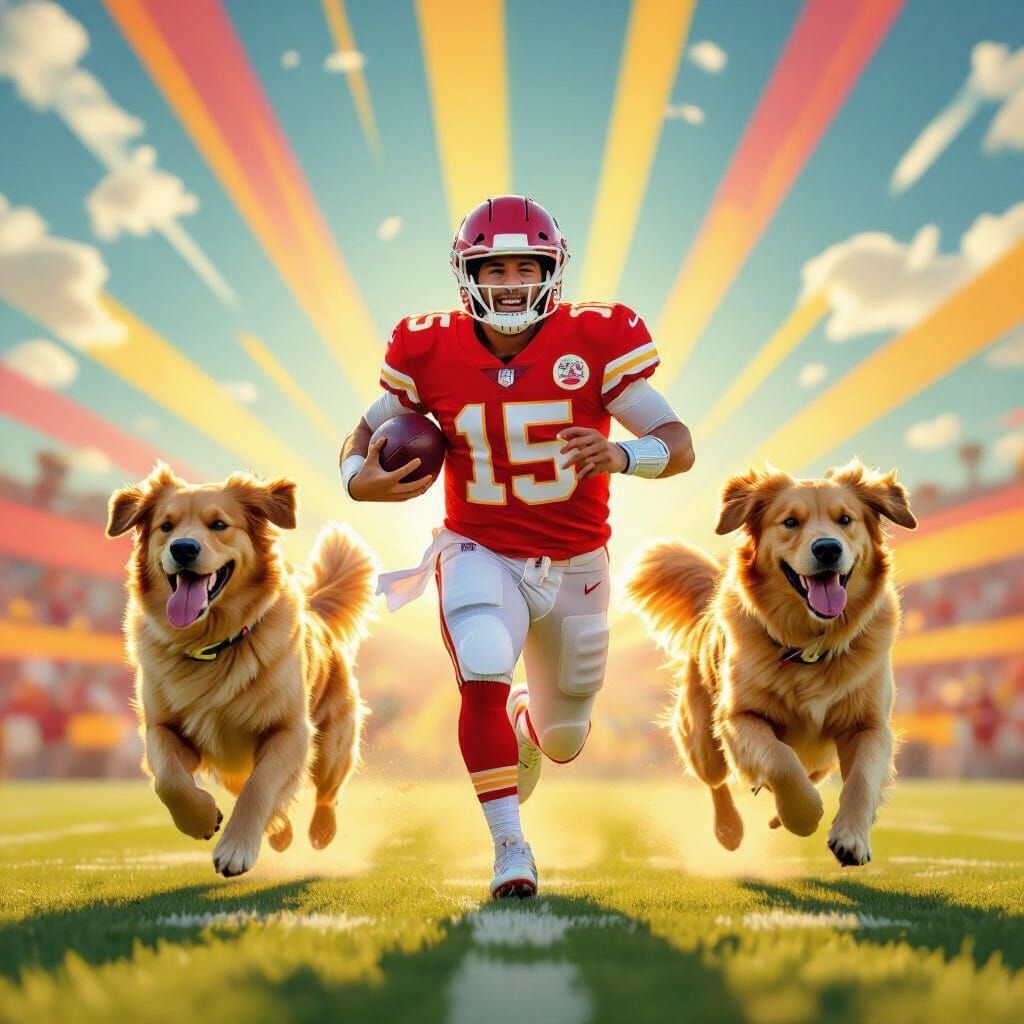 Patrick Mahomes Playfully Chased by Golden Retrievers on Foo...