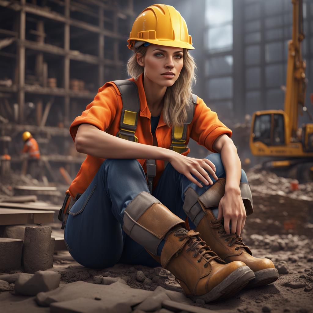 Female Construction Worker in Detailed Matte Painting