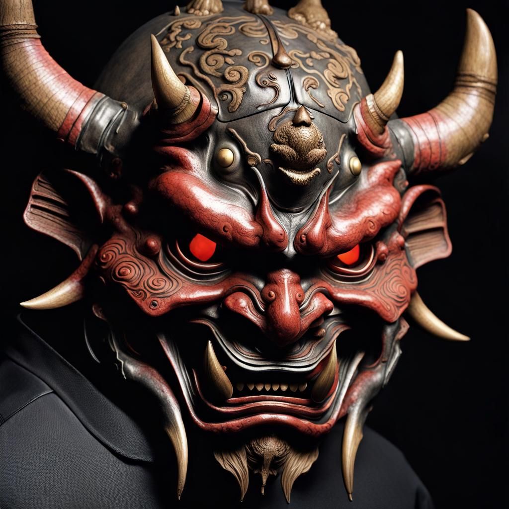 Hyperrealistic Oni Mask in Photorealistic Style