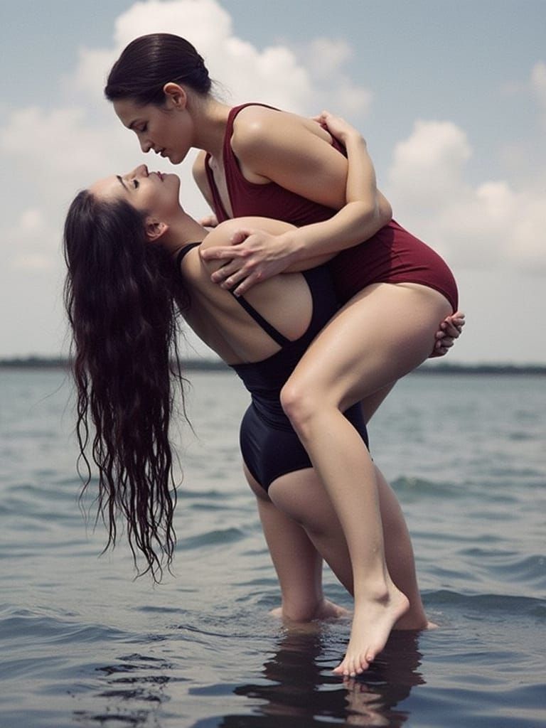 Two Women Embrace in Dramatic Cinematic Lighting