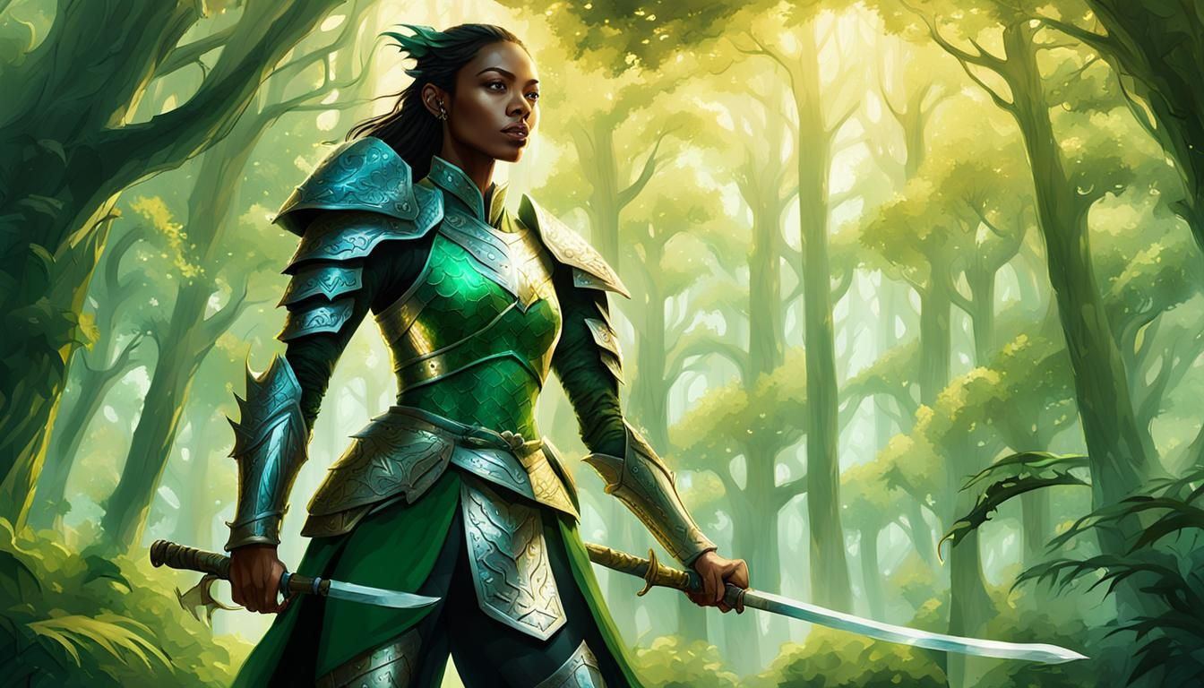 Fantasy Heroine in Vivid Green Dragon Armor