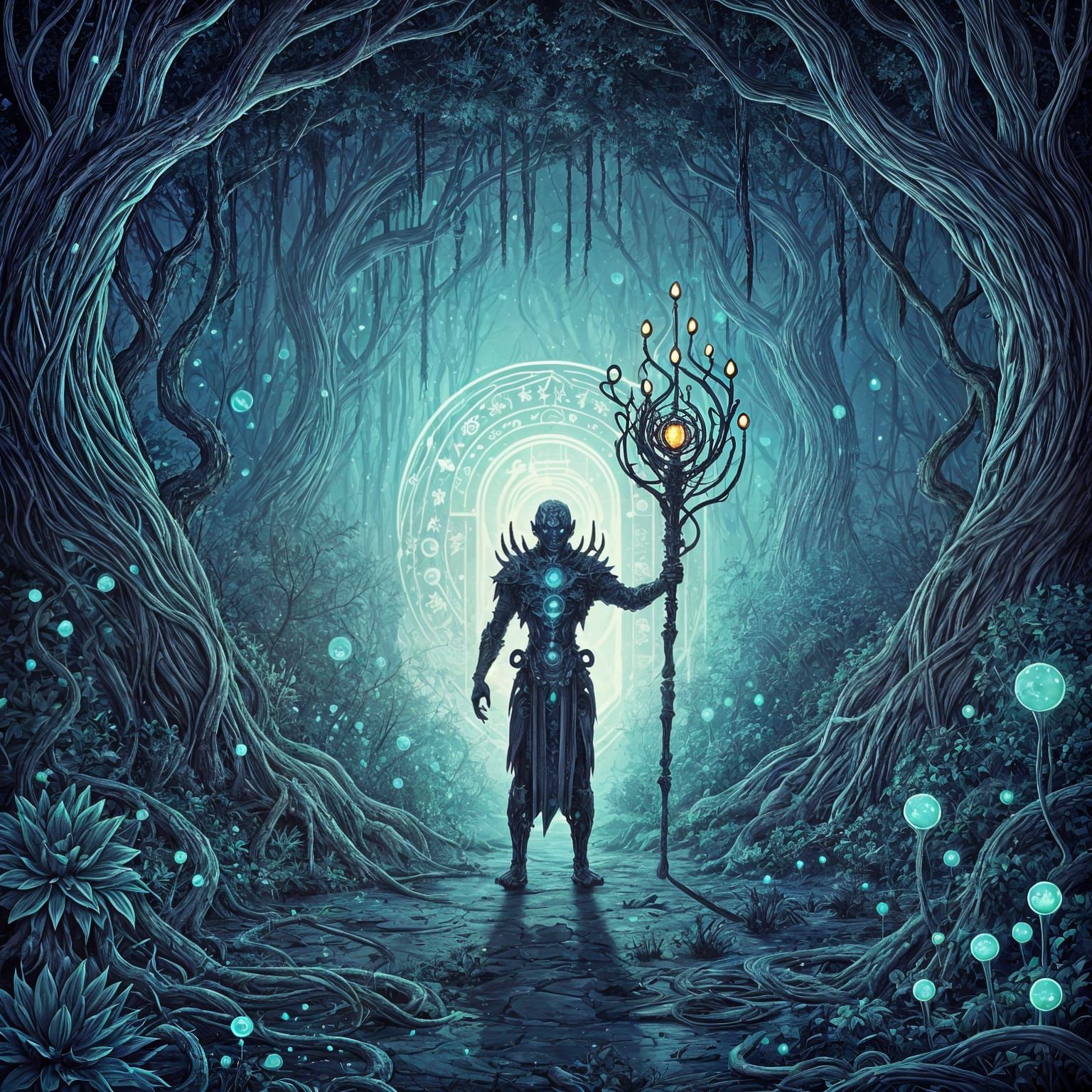 Biomechanical Shaman in Technorganic Dark Fantasy Style