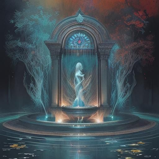 Eternal Elegance Fountain in Digital Watercolor