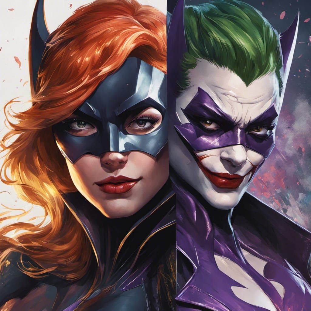Batgirl vs Joker: Hyperdetailed Splash Art Portrait