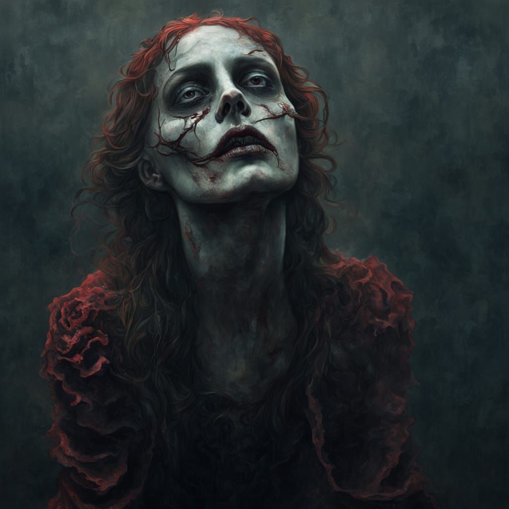 Ethereal, Macabre Girl with Distorted Features in a Victoria...