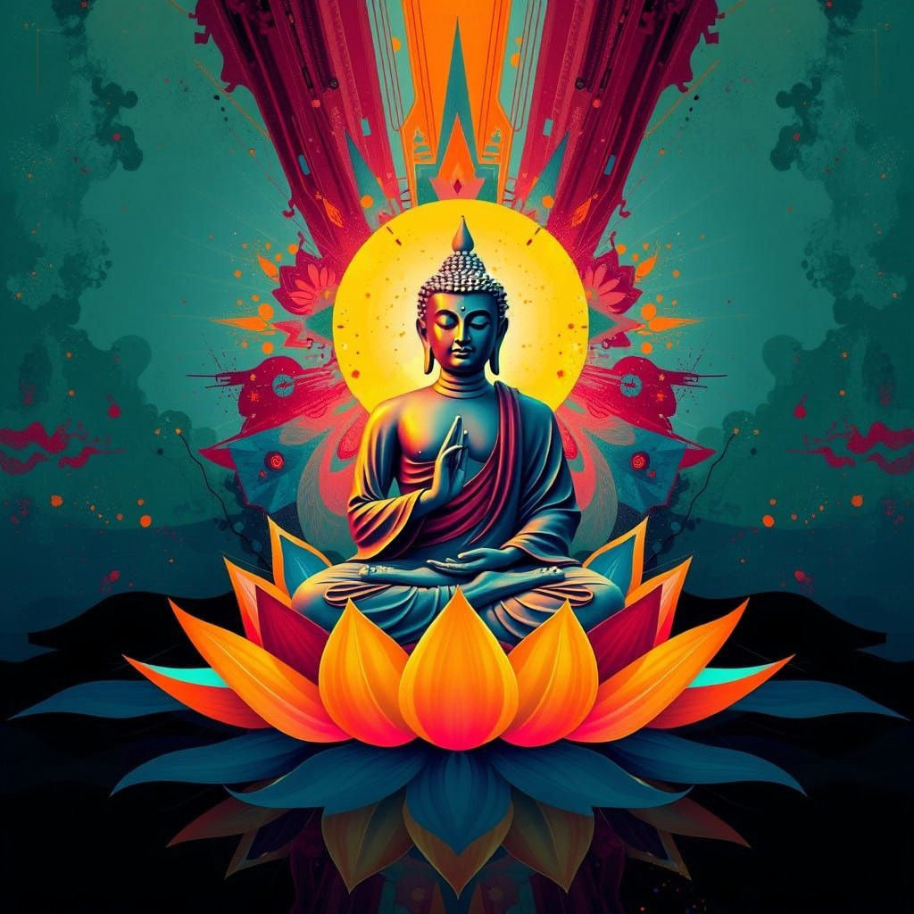 Abstract Buddha Emerging from Lotus in Meditative Pose