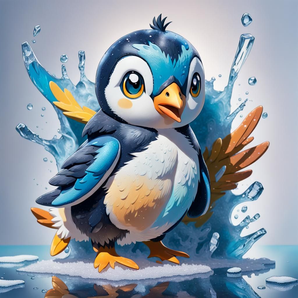 Detailed Piplup on Ice: Hyperrealistic Concept Art