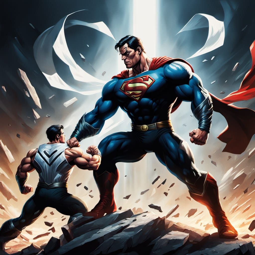 Hercules Superman in Epic Oil Painting Battle