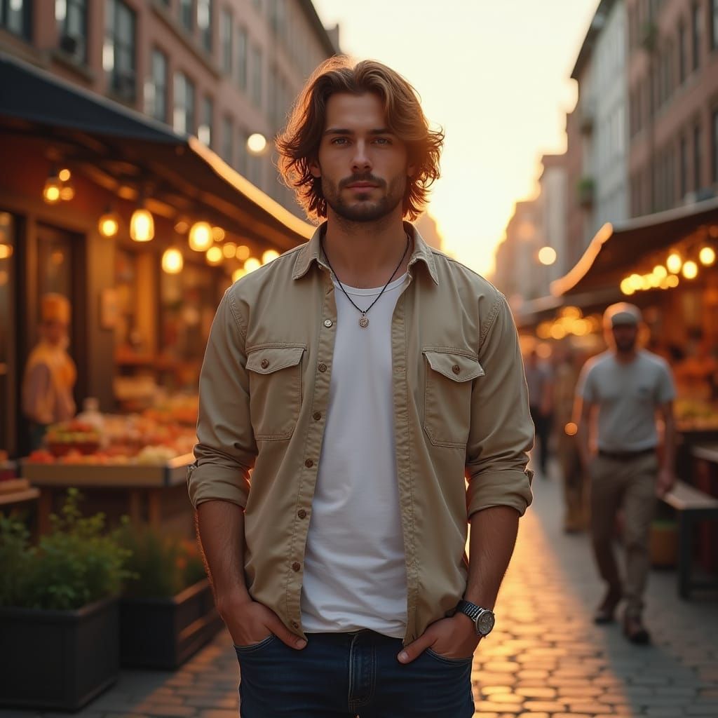 Hyperrealistic Market Scene at Dusk