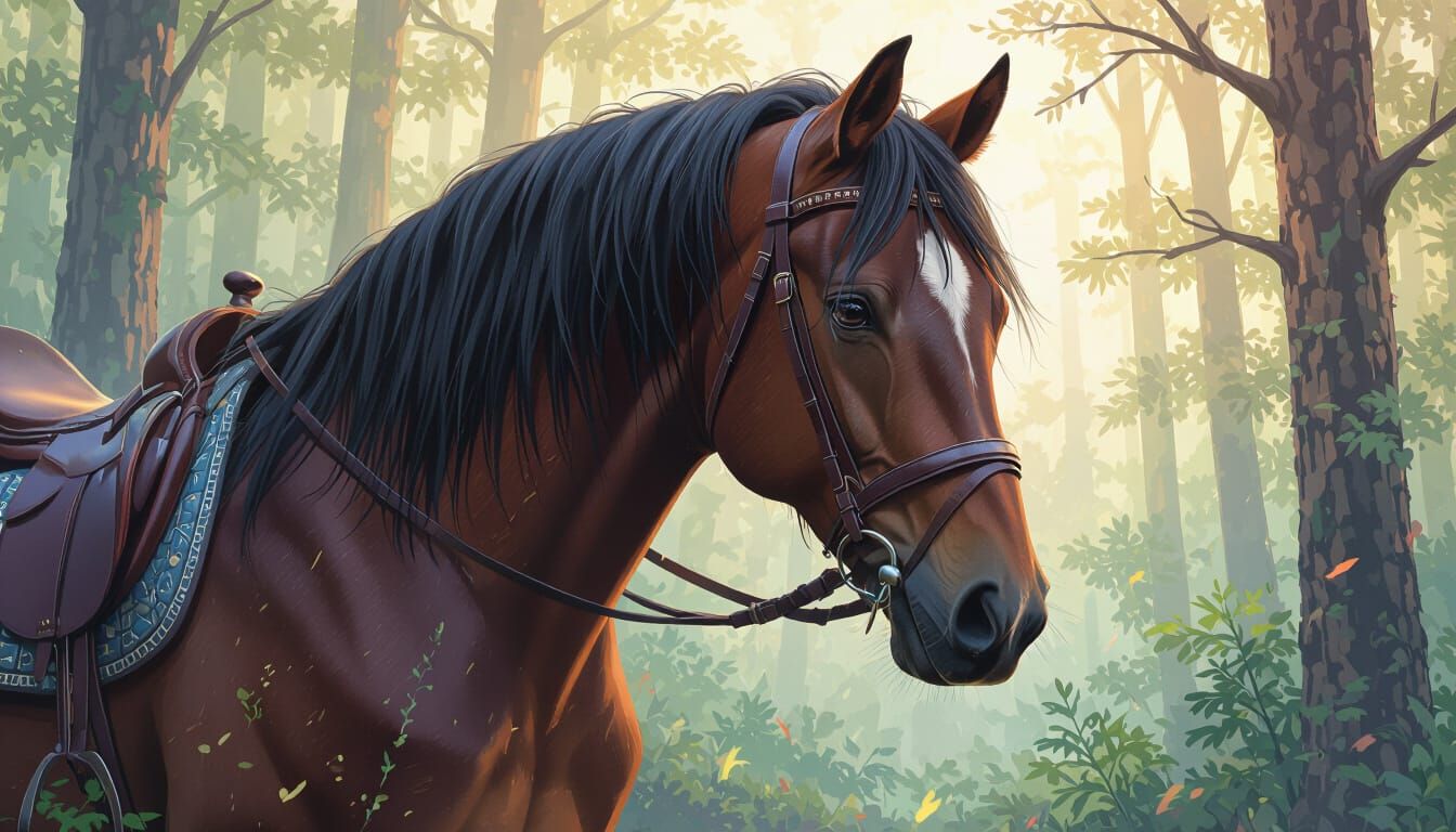 Horse in Forest: Hyperrealistic Splash Art