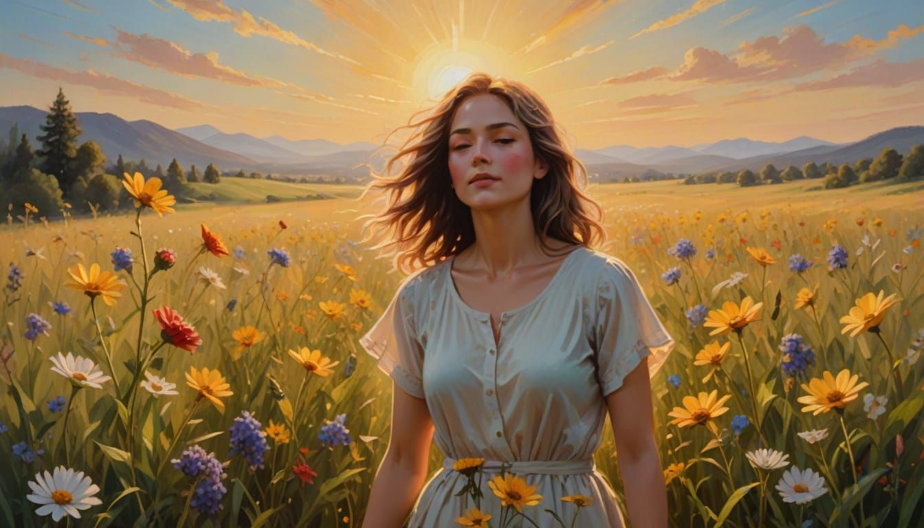 Hopeful Woman in Sunlit Meadow