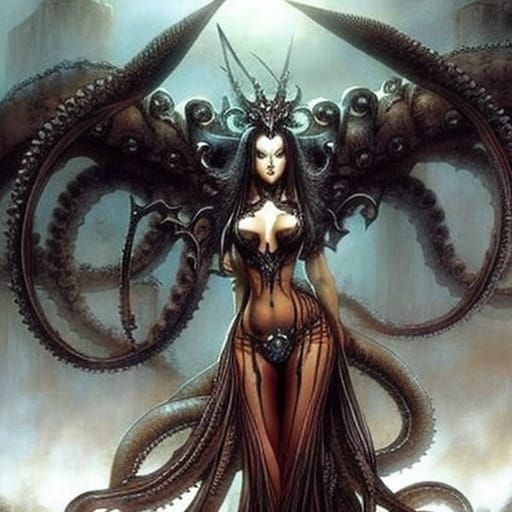 Mechanical Octopus Demoness Queen in Anime Style