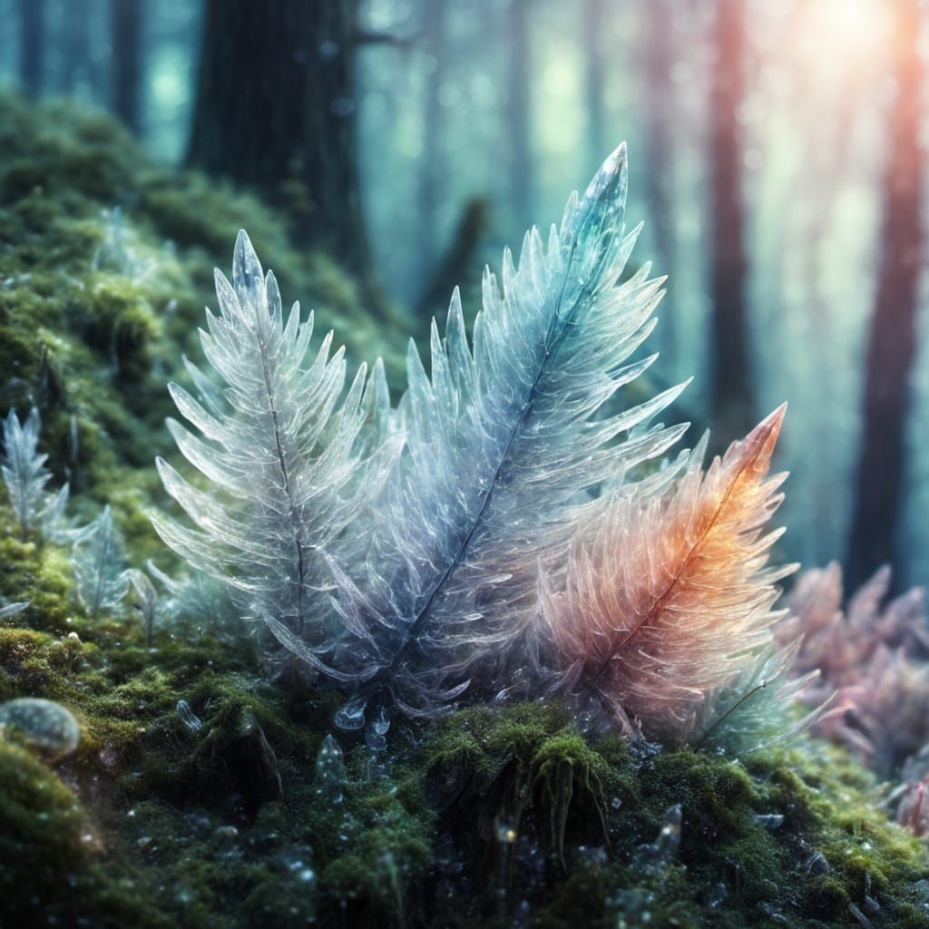 Crystal Animals in Misty Forest: Fantasy Art