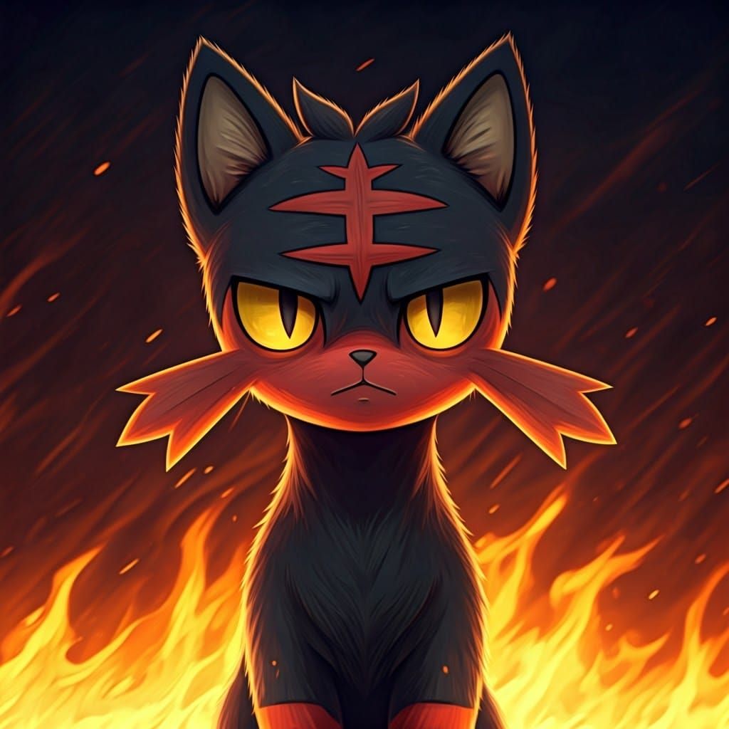 Fiery Litten Pokémon in High-Detail Digital Art