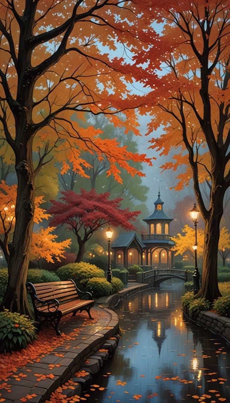 Autumn Evening in a Serene Park Landscape