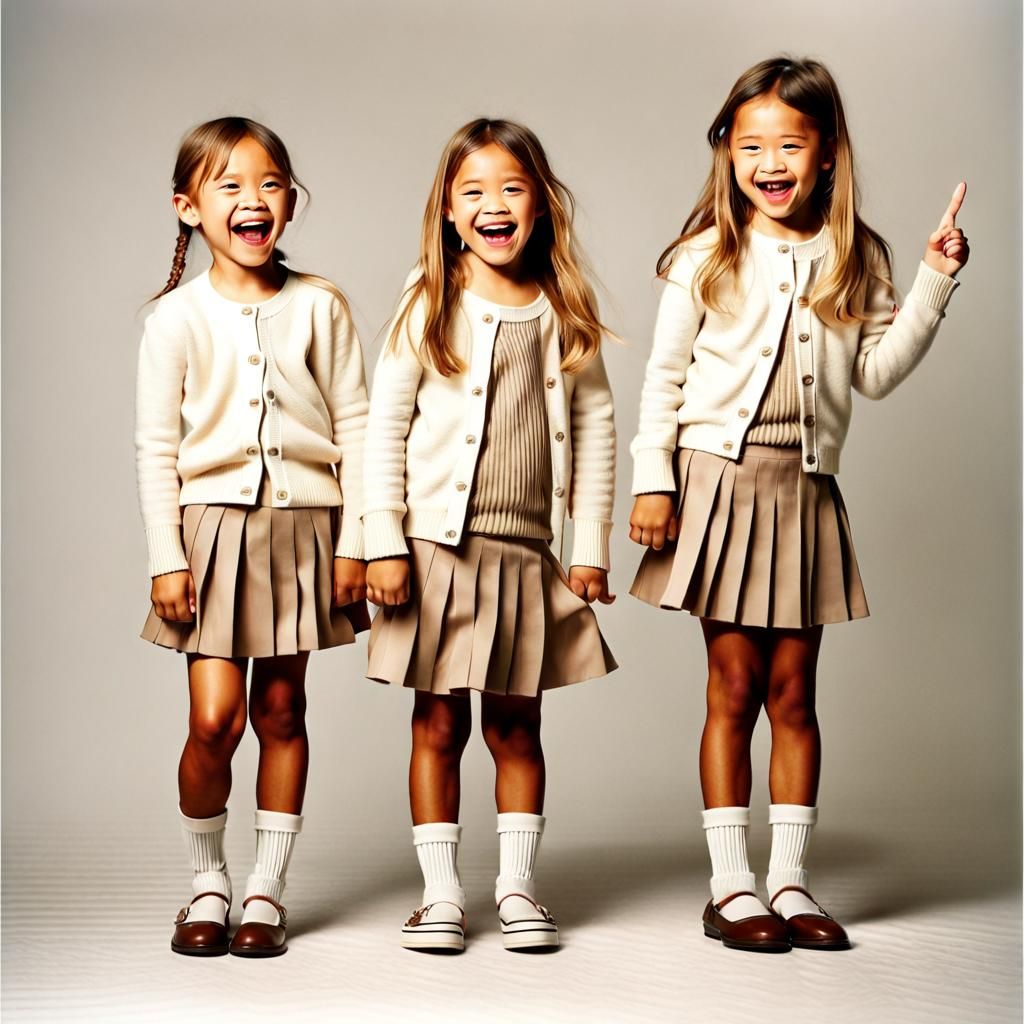 Olsen Twins as Children Laughing in Pleated Skirts