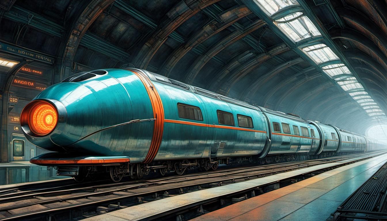 Dieselpunk Subway Train in Motion