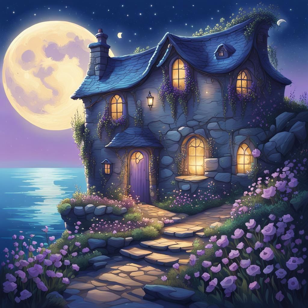 Whimsical Cottage on Clifftop in Fantasy Concept Art