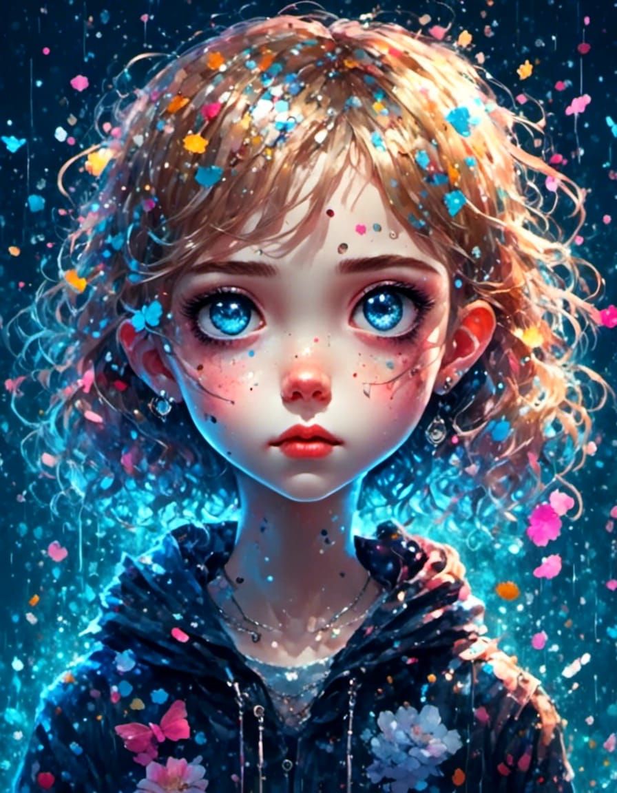 Charming Chibi Girl Graffiti Portrait in Dark Fantasy Style