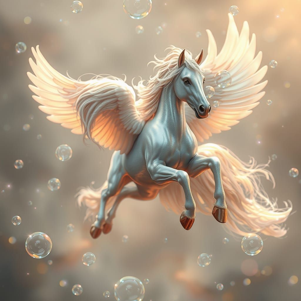 Pegasus Soaring Through a Dreamy Bubble Landscape