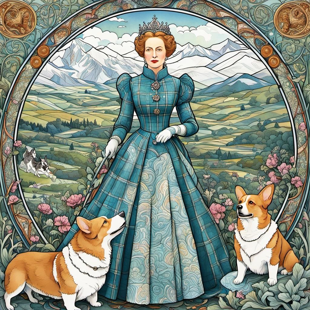 Queen Elizabeth II.. with her Corgis..
