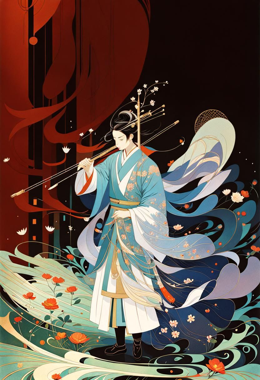 Cartoonish Landscape with Swirls in a Flat Style