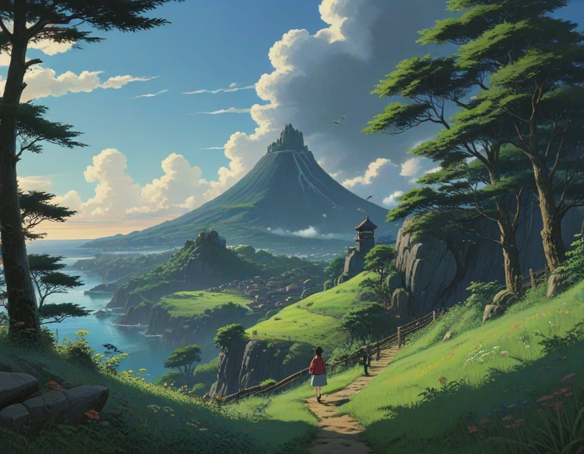 Epic Ghibli-Inspired Landscape Painting