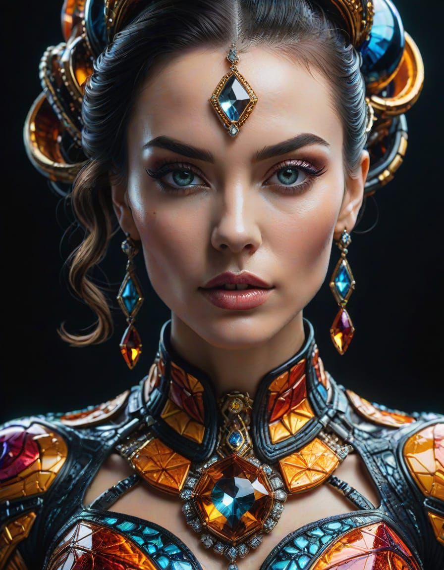 Hyperrealistic Portrait of a Woman with Futuristic Jewelry