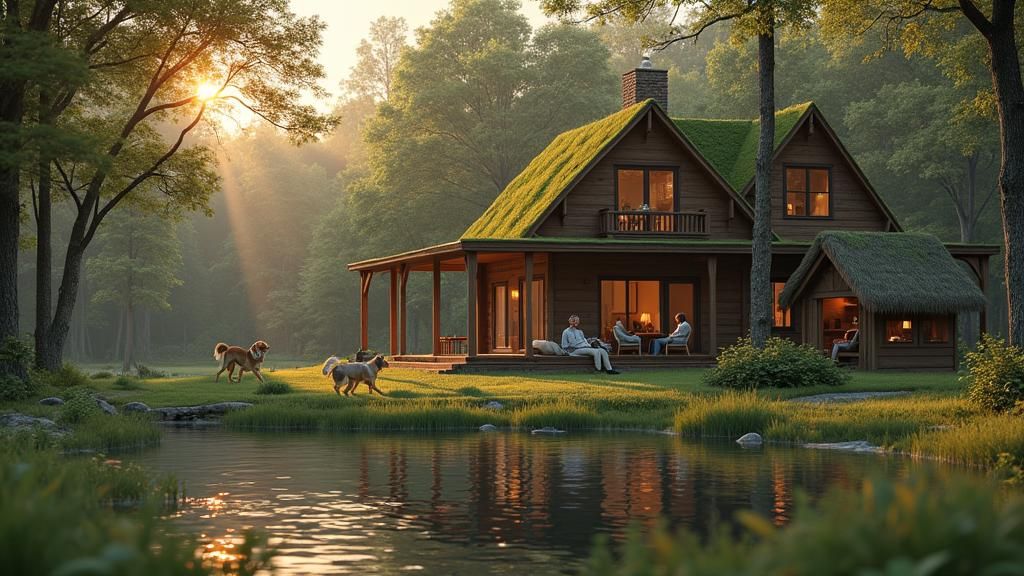 Cozy Lakeside House in Forest, 3D Rendered