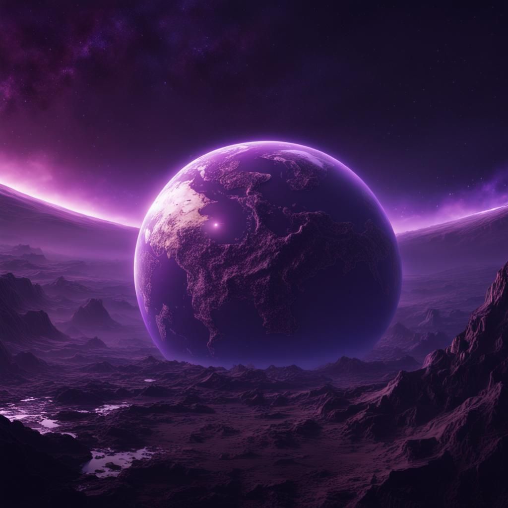 Earth Glowing in Dark Purple Space: Digital Art