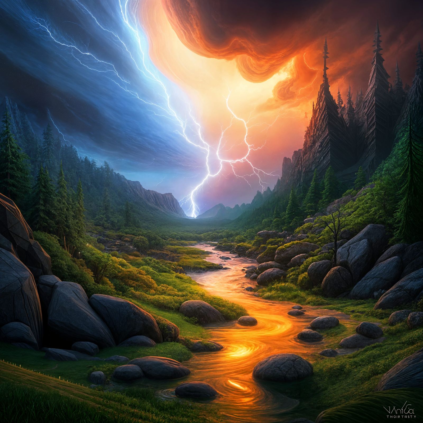 Fractal Lightning Alley at Night in Psychedelic Art