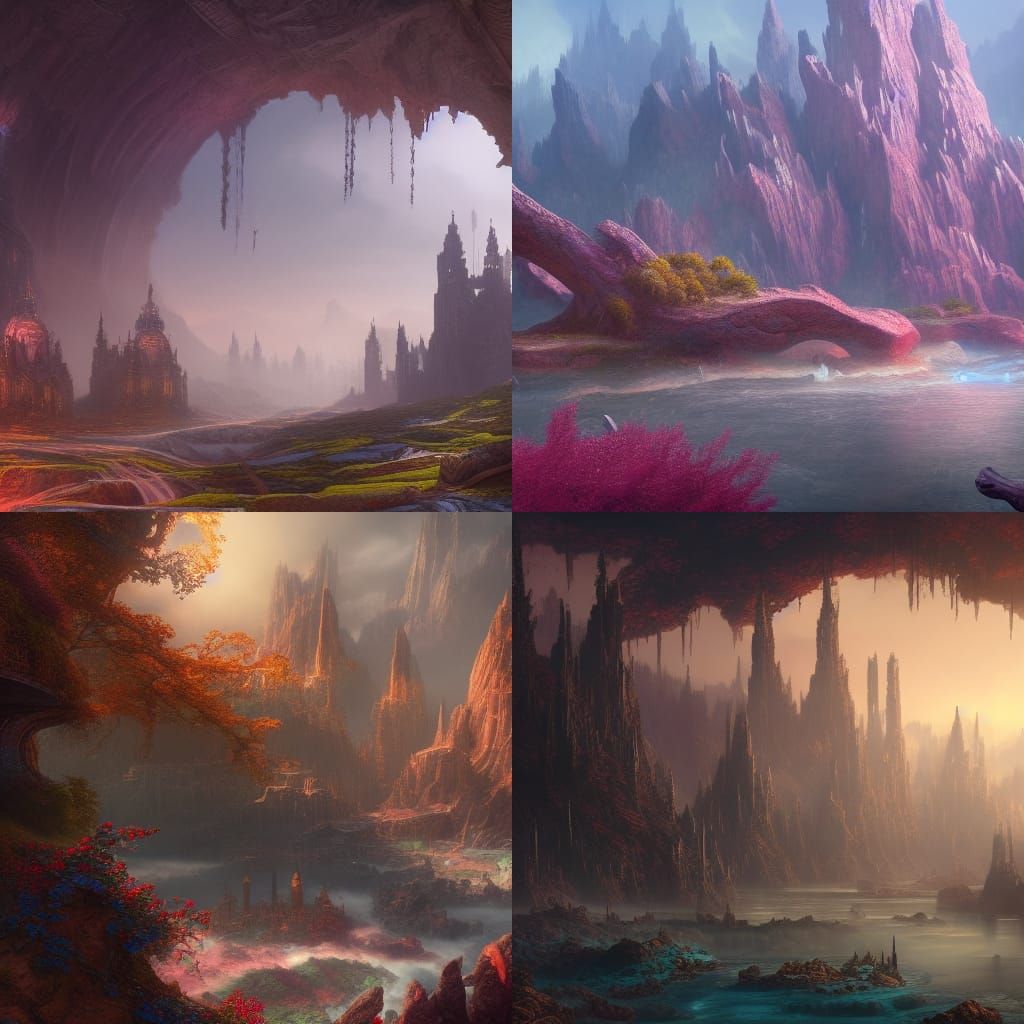 Fantastical Cave with Intricate Details in Deep Color