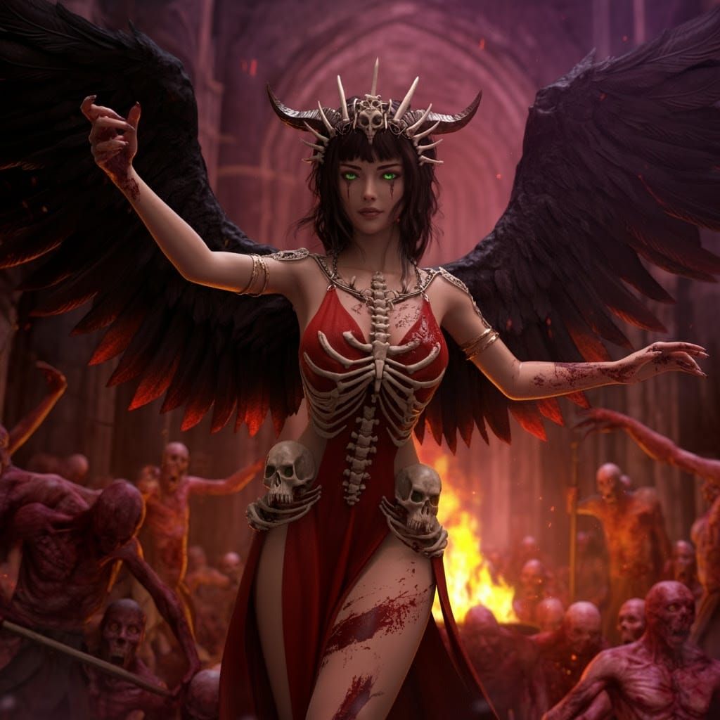 Dark Angel Dances in a Hyperdetailed Fantasy Scene