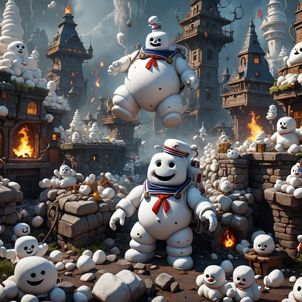 Detailed Matte Painting of Stay Puft Marshmallow Man