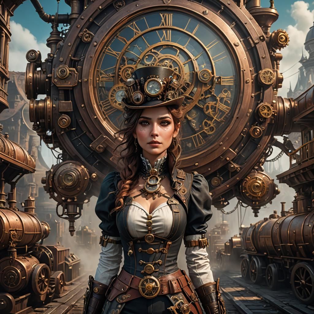 Steampunk Woman in Detailed Matte Painting