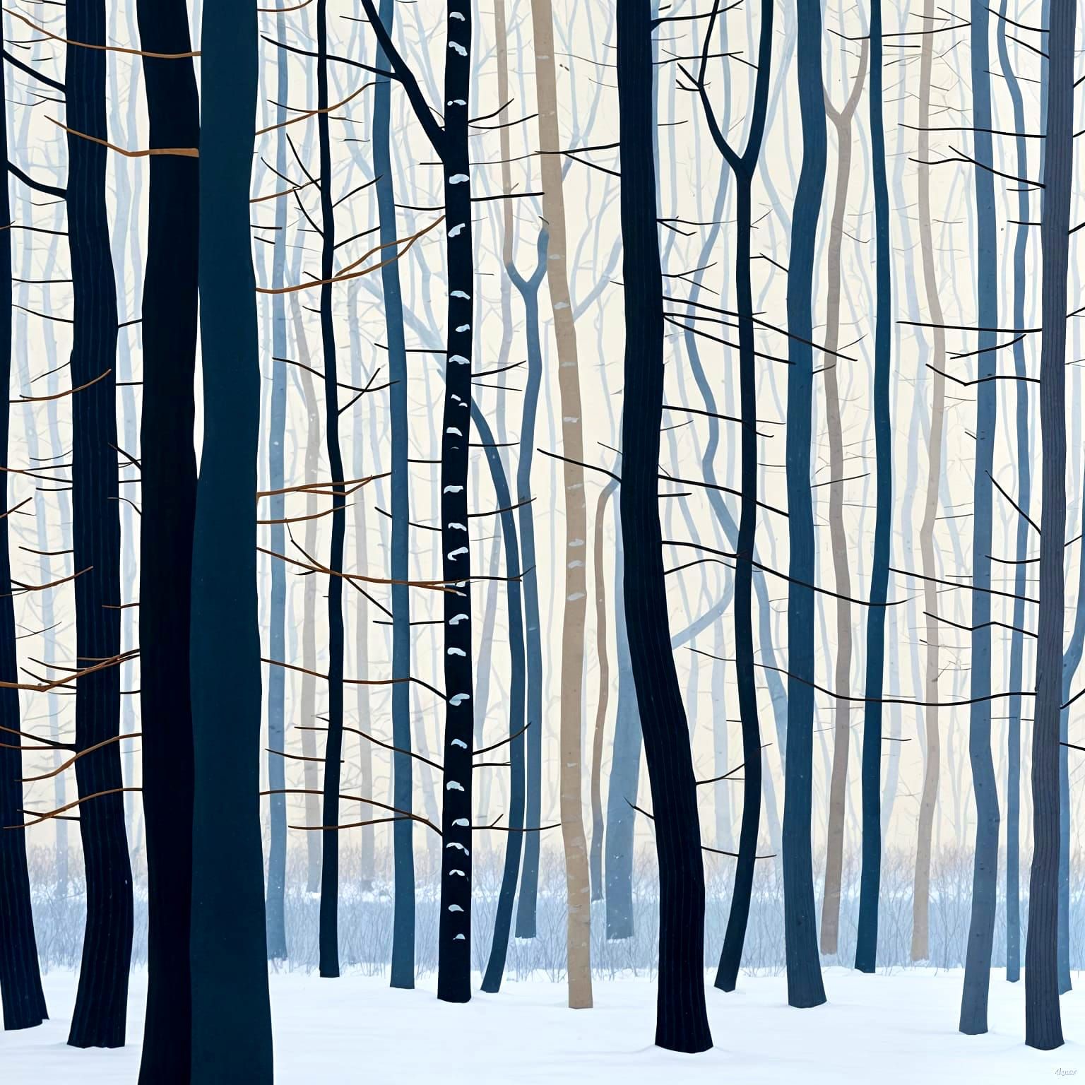 Abstract Snowy Forest Landscape