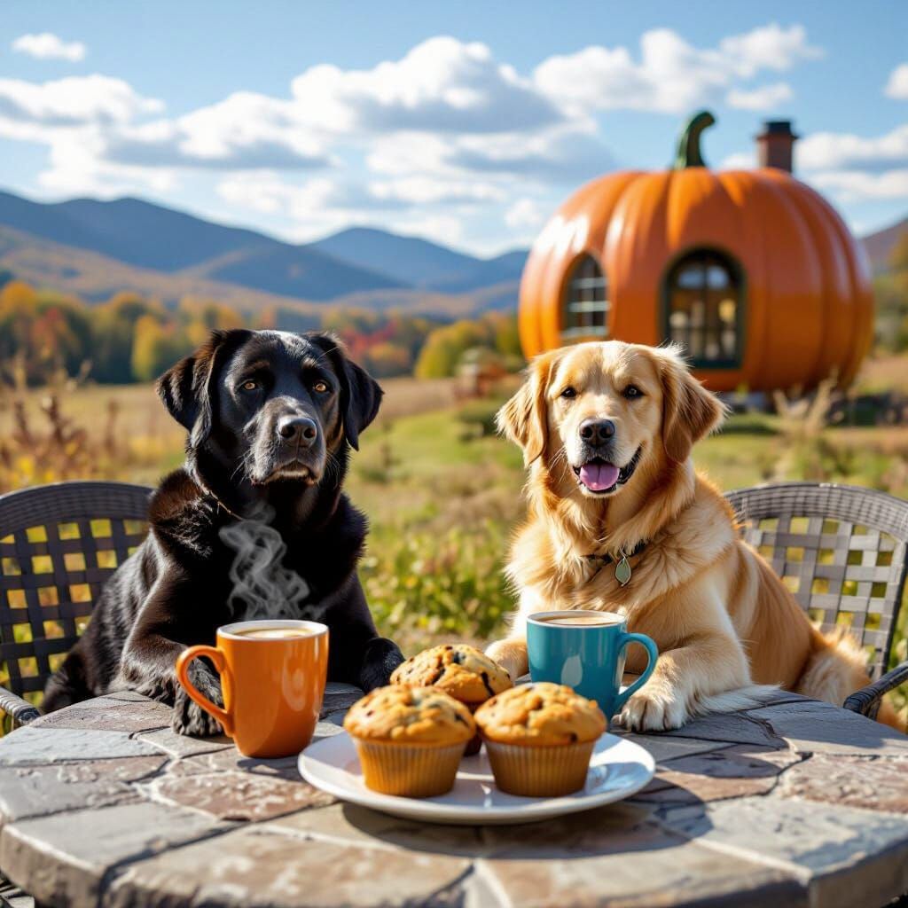 Labrador and Golden Retriever Cafe Scene