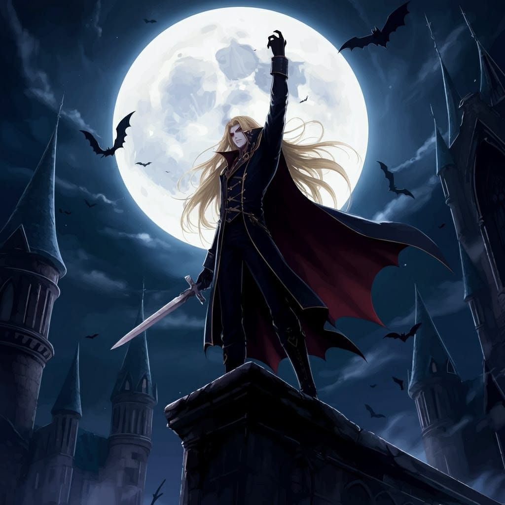 Vampire Lord of the Gothic Castle in Full Moon Glory