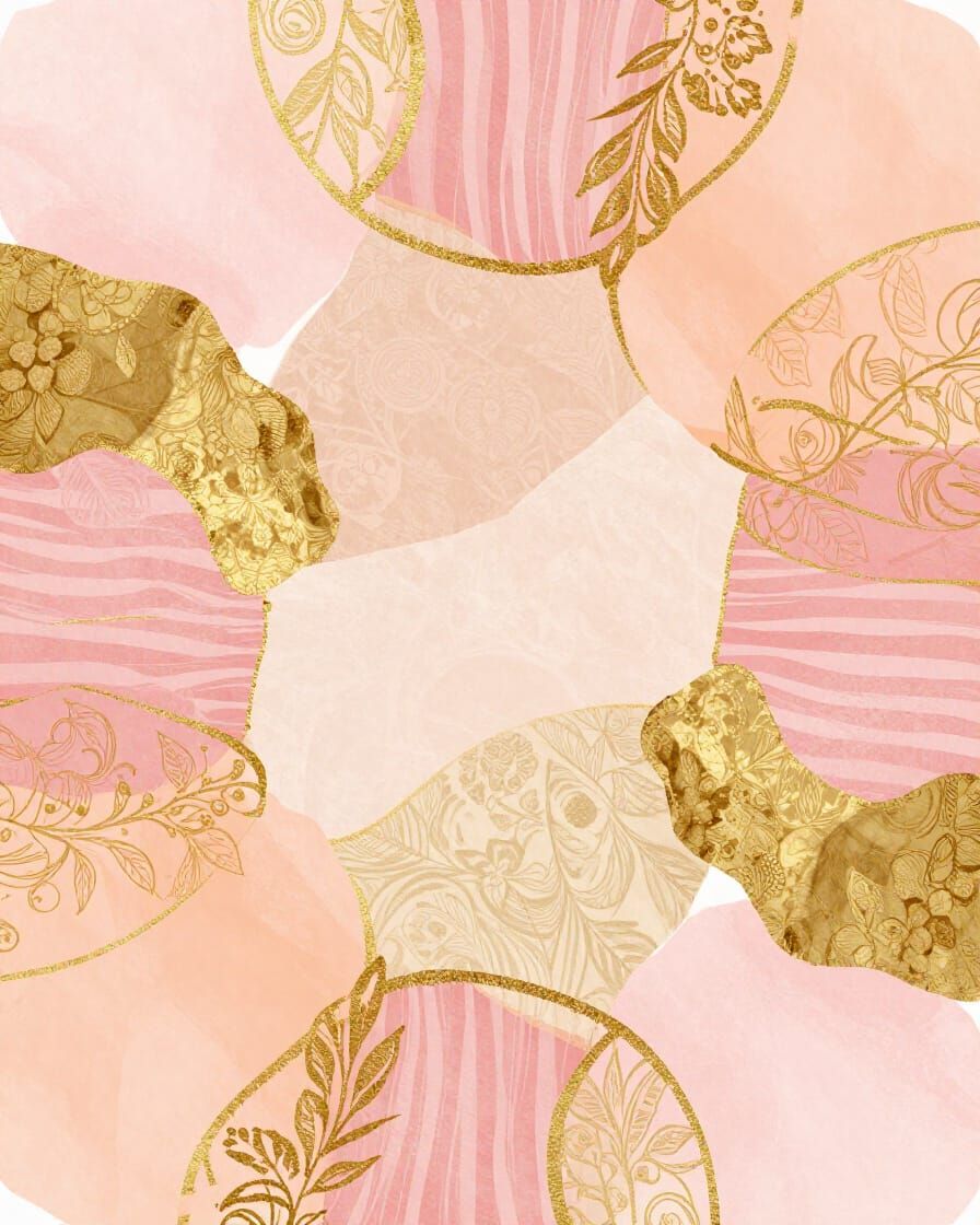 Abstract Collage of Pink, Gold, and Peach Shapes