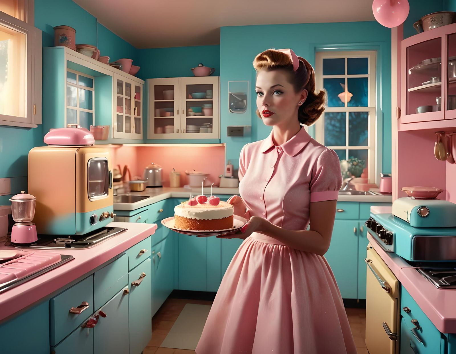 Surreal 1950s Housewife Kitchen, Artgerm Style