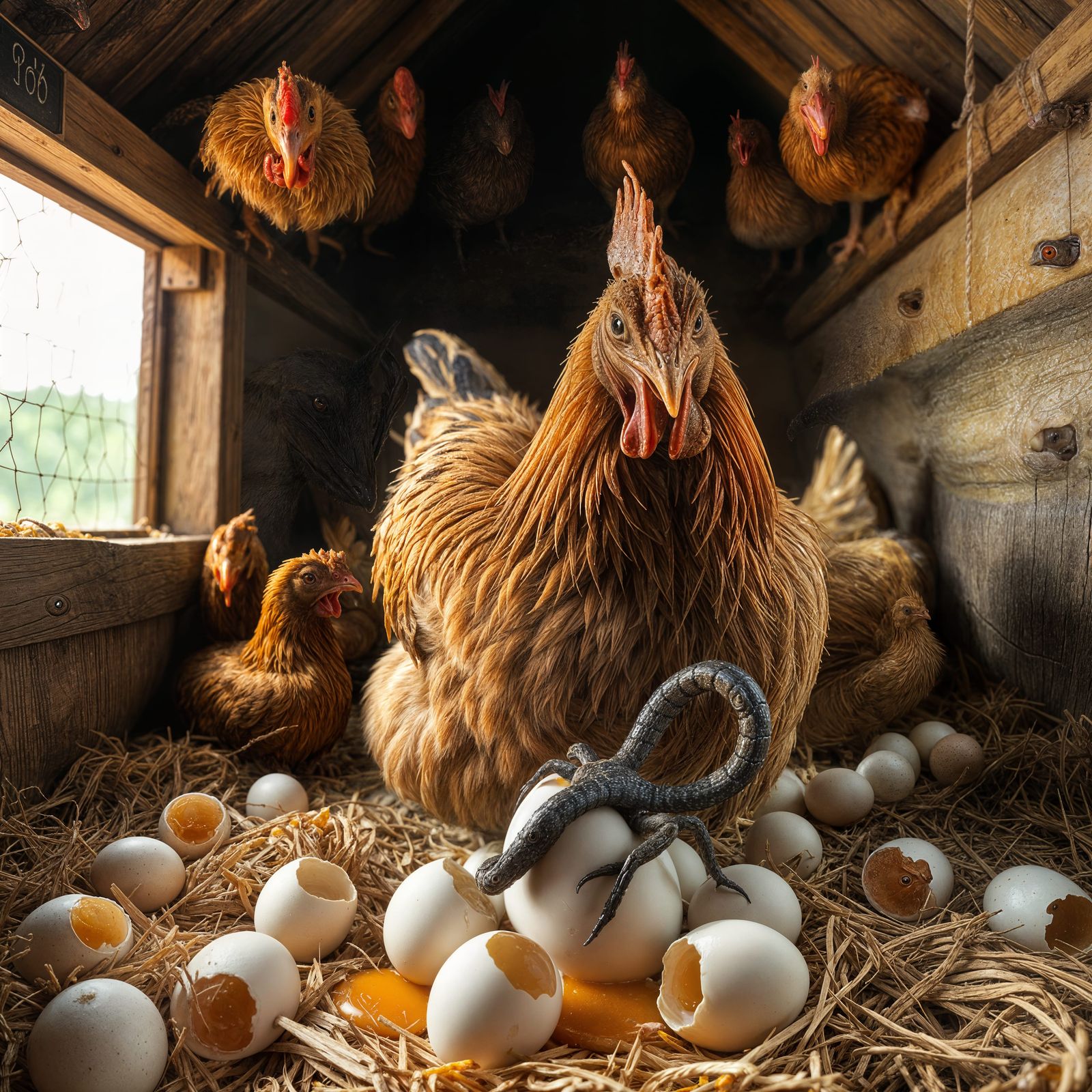 Horrified Chicken Sees Snake-Scorpion Hatchling