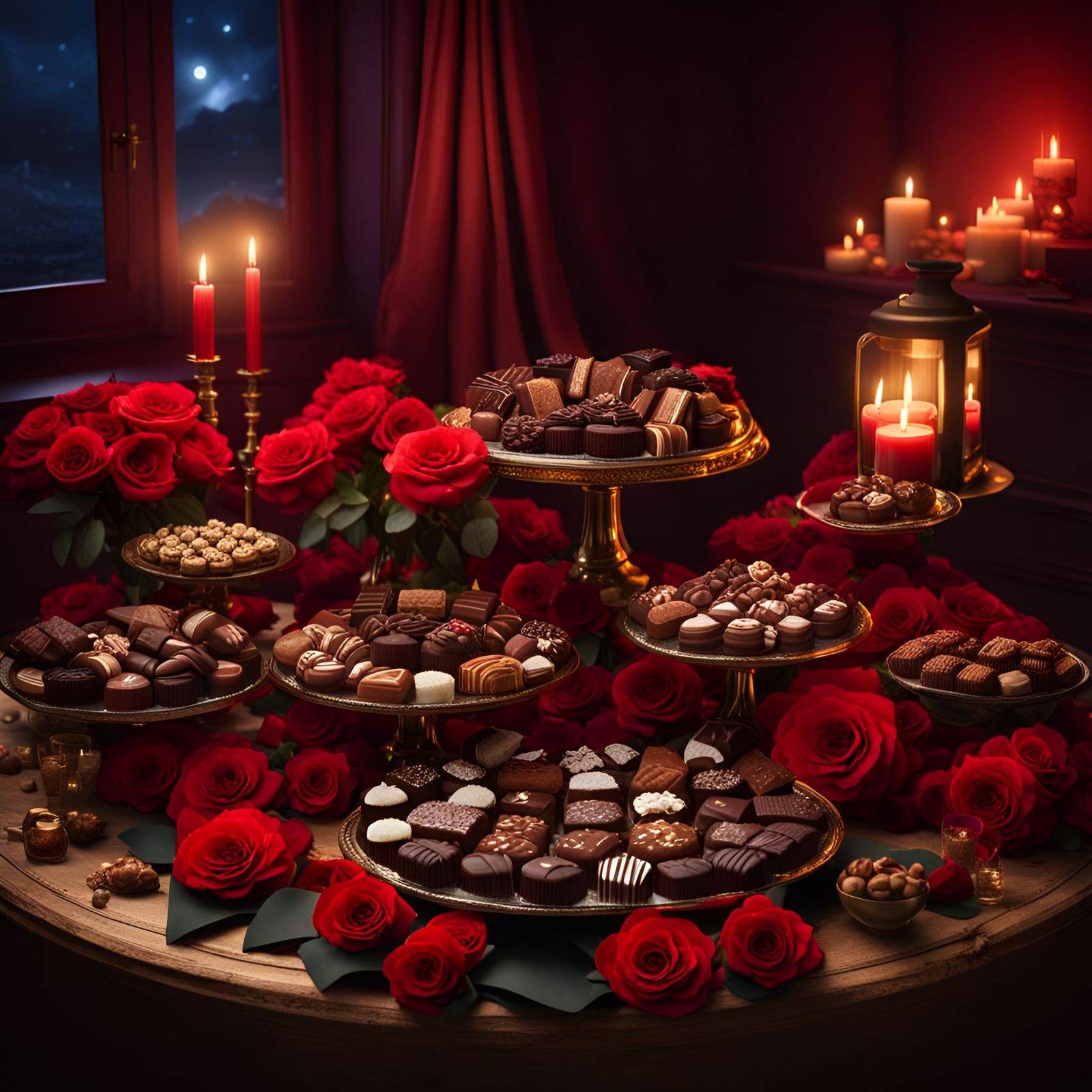 Chocolates and Roses in Candlelit Twilight