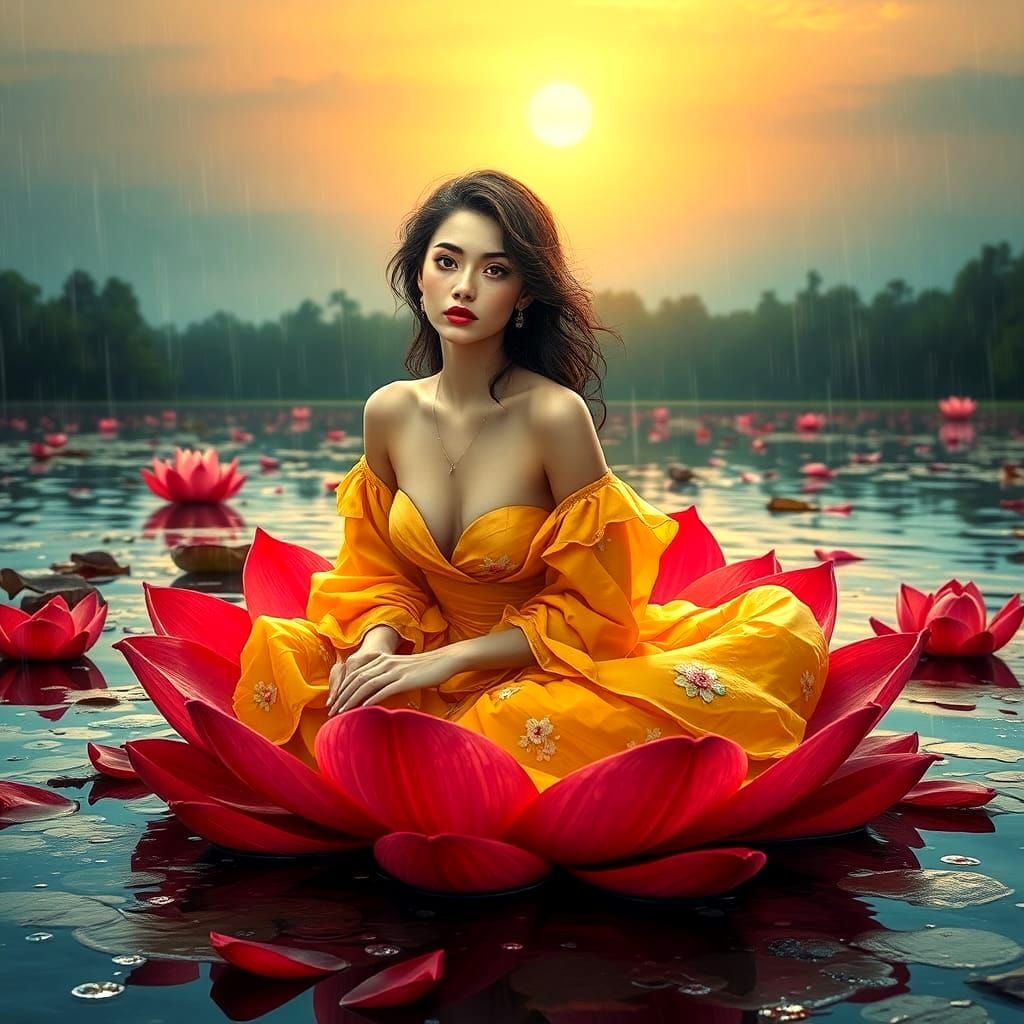 Red Lotus Beauty: Detailed Matte Painting in 8K