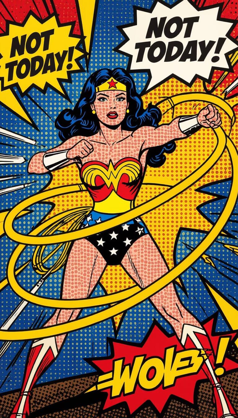 Wonder Woman Deflects Bullets in Pop Art Style