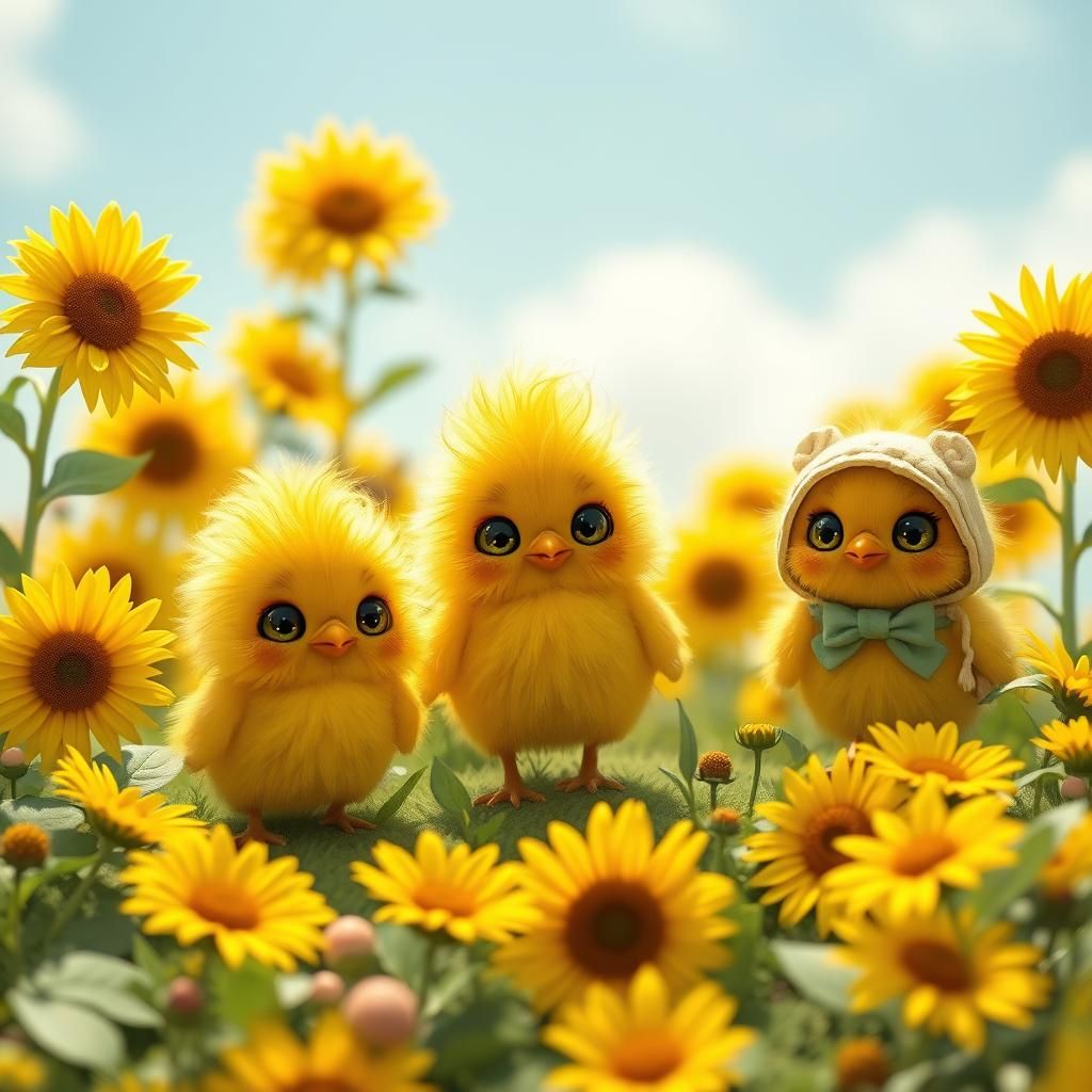 Adorable Yellow Creatures in Sunlit Meadow